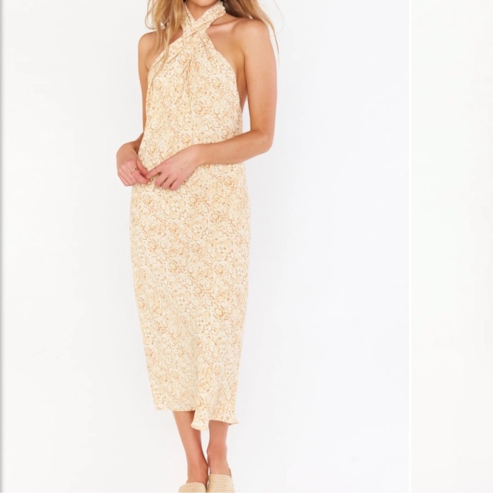 SHOW ME YOUR MUMU Jasmine‎ Halter Midi Dress In Desert Snake Size Large